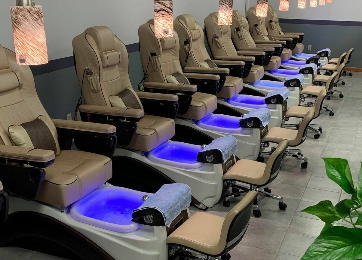 Luxurious pedicure chairs at Baraboo Nail Spa in Baraboo, Wisconsin, US, offering a tranquil pampering experience.