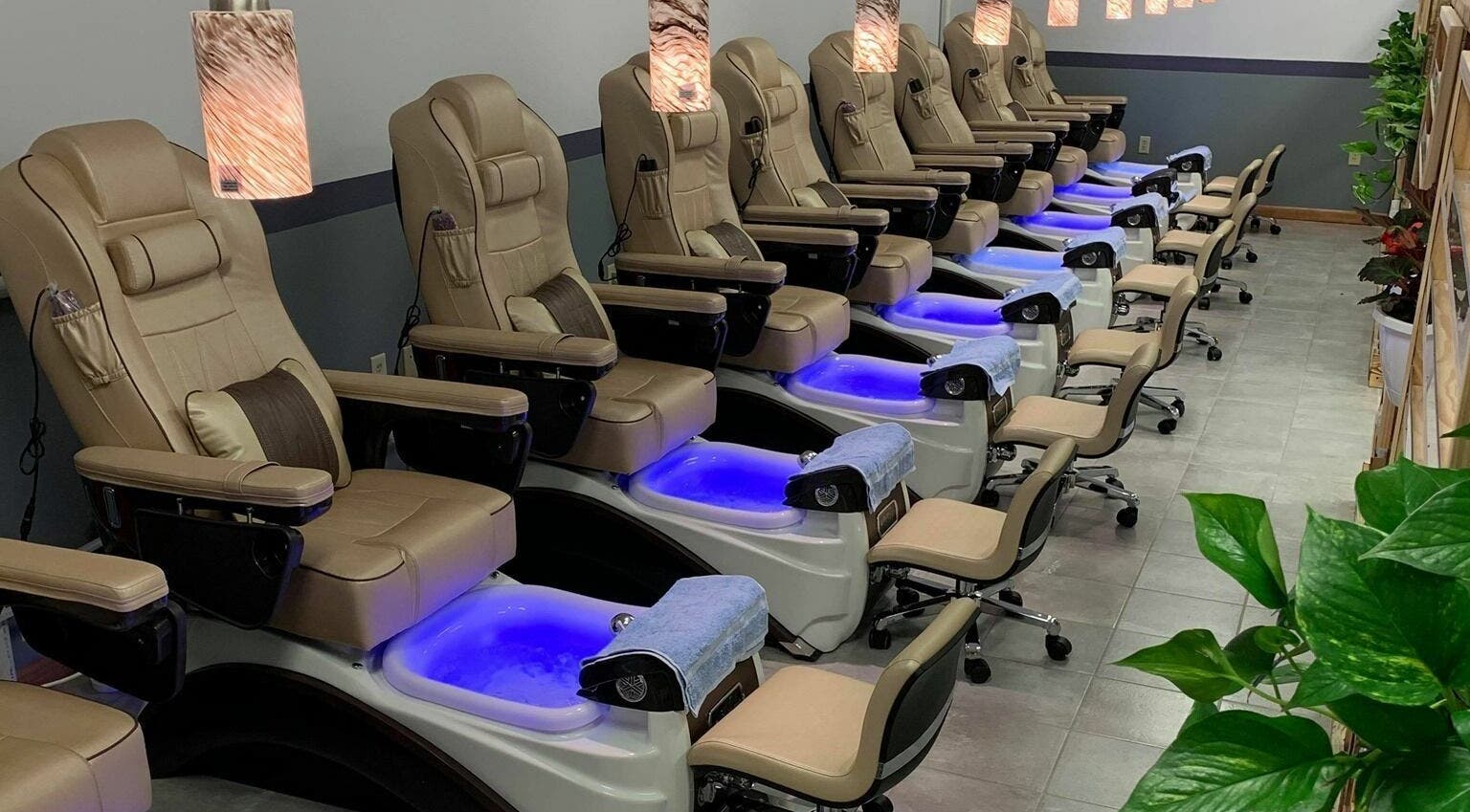 Luxurious pedicure chairs at Baraboo Nail Spa in Baraboo, Wisconsin, US, offering a tranquil pampering experience.