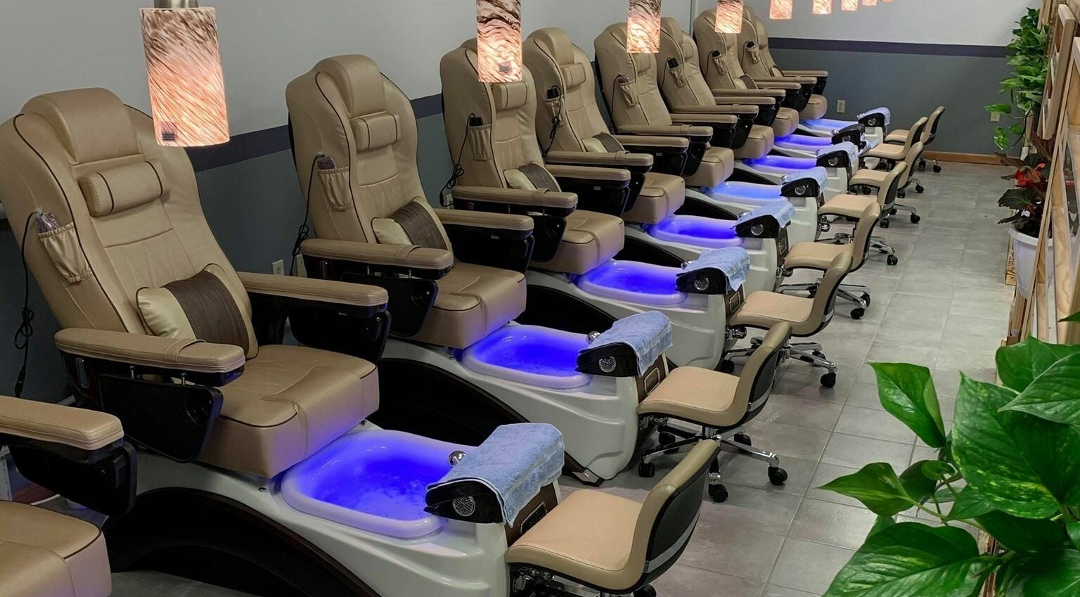 Luxurious pedicure chairs at Baraboo Nail Spa in Baraboo, Wisconsin, US, offering a tranquil pampering experience.