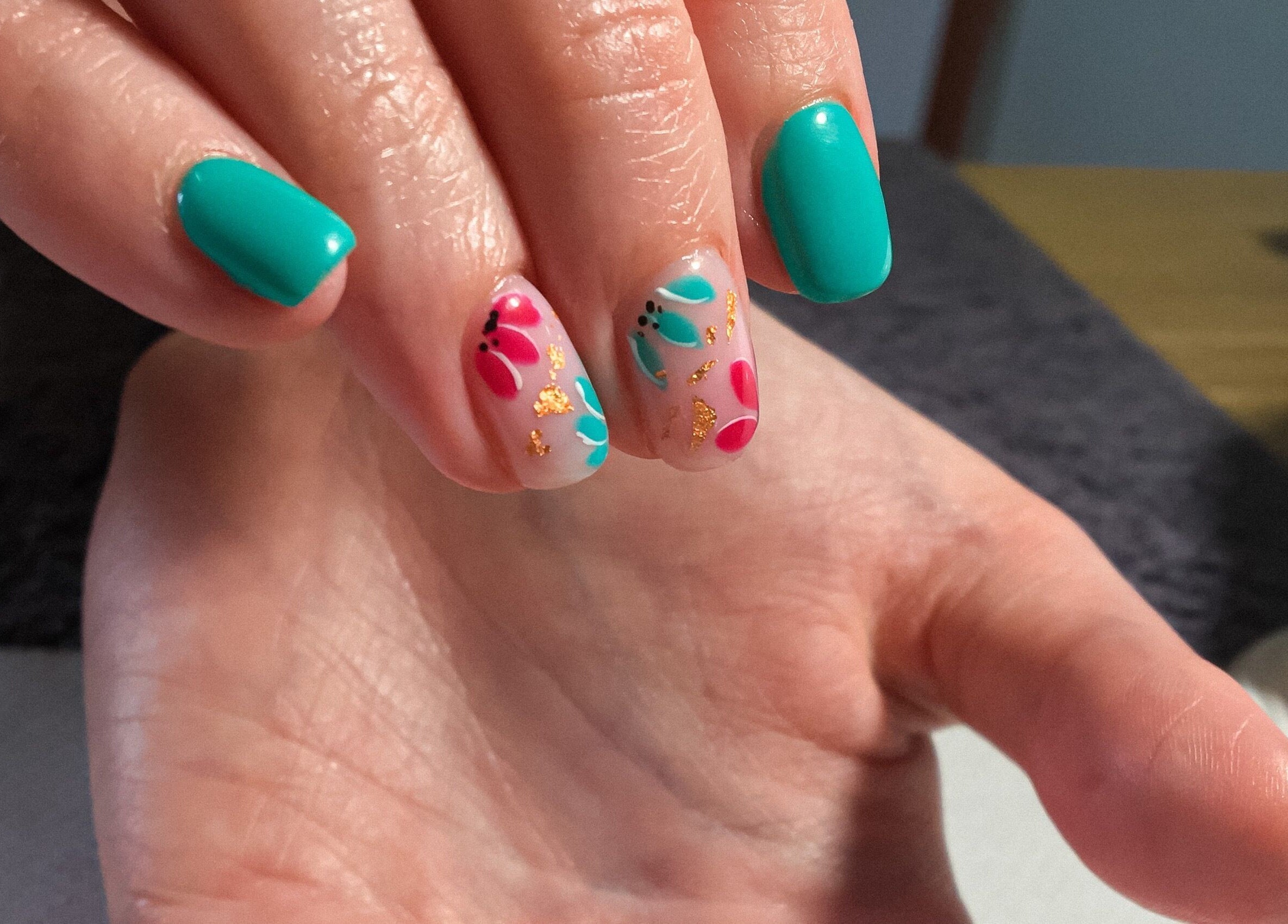 Vibrant floral nail art at Gilded by Natalie, Pietermaritzburg, Kwazulu-natal, ZA.