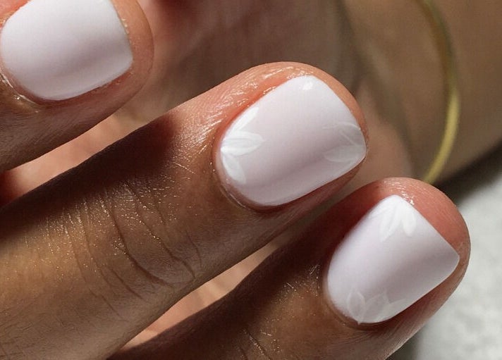 Close-up of elegant white nail art at Gilded by Natalie, Pietermaritzburg, Kwazulu-natal, ZA.