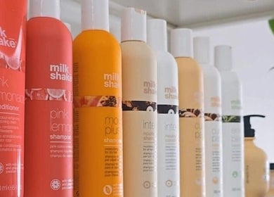Array of vibrant shampoo bottles at Lincoln Hair Shack, Port Lincoln, South Australia, AU.