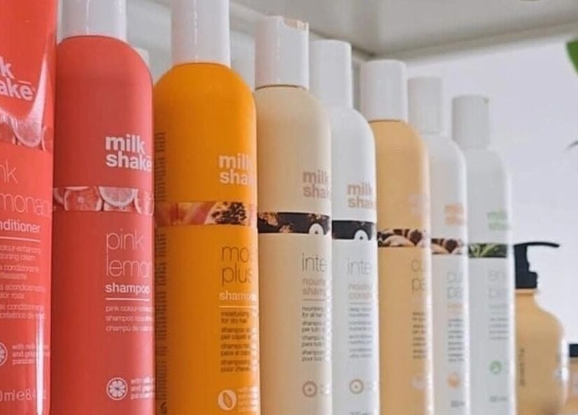 Array of vibrant shampoo bottles at Lincoln Hair Shack, Port Lincoln, South Australia, AU.