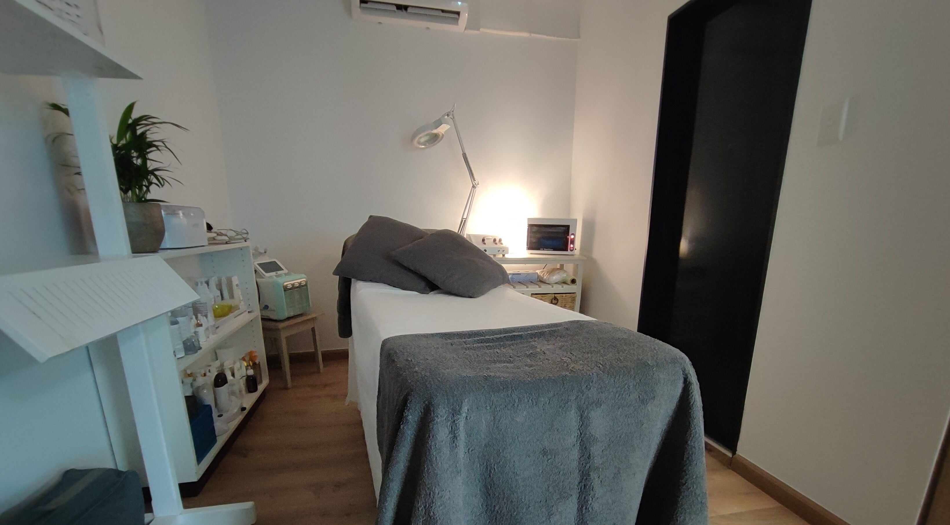 Relaxing treatment room at Skin and Body Wellness Gordons Bay, Cape Town, Western Cape, ZA.