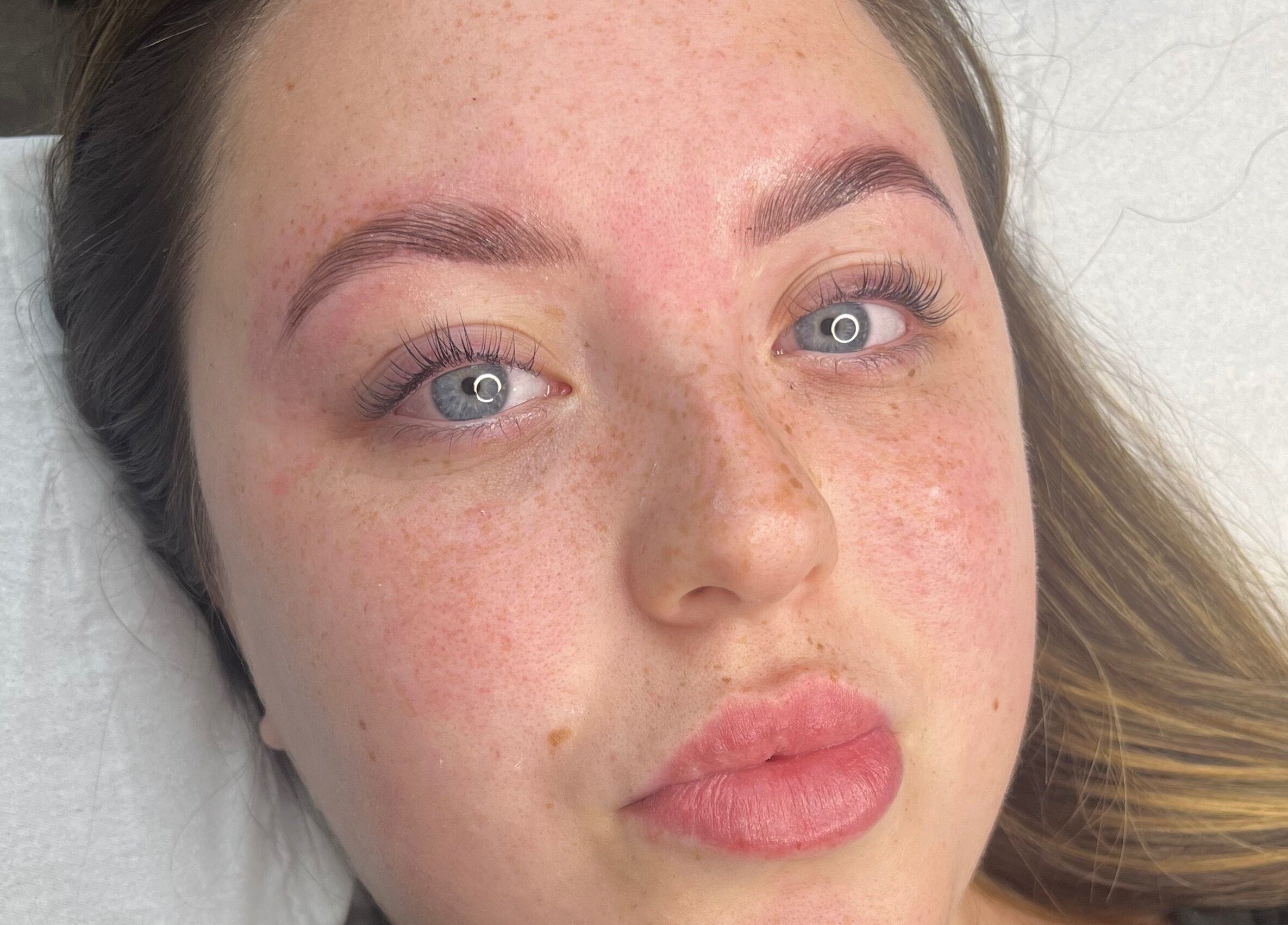Close-up of a woman's groomed eyebrows and clear skin at Beauty by Abbie, Perth, Scotland, GB.