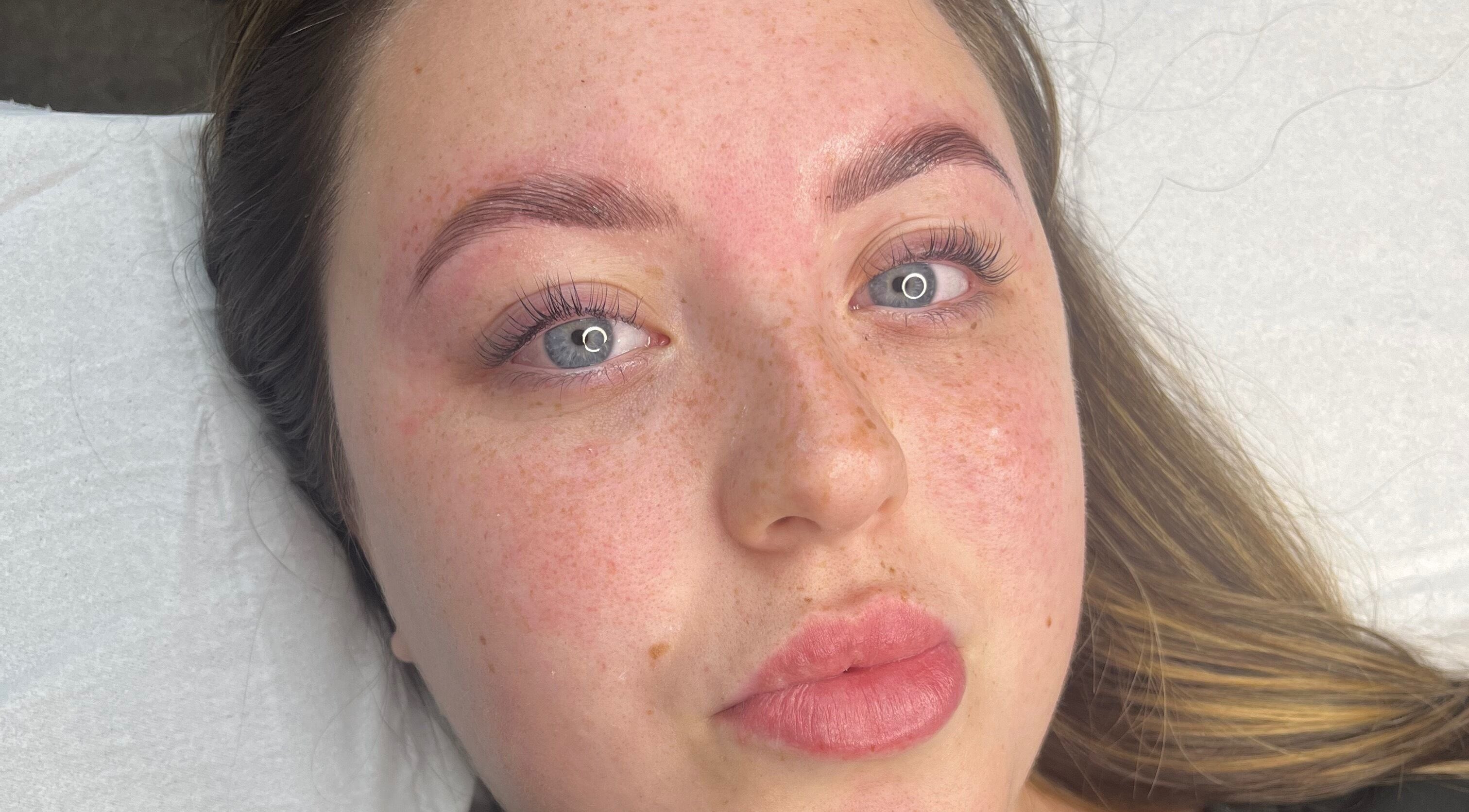 Close-up of a woman's groomed eyebrows and clear skin at Beauty by Abbie, Perth, Scotland, GB.