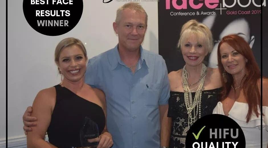 Team at Studio 11 Advanced Skin Treatments Gracemere, Queensland, AU, celebrating award win for best face results.