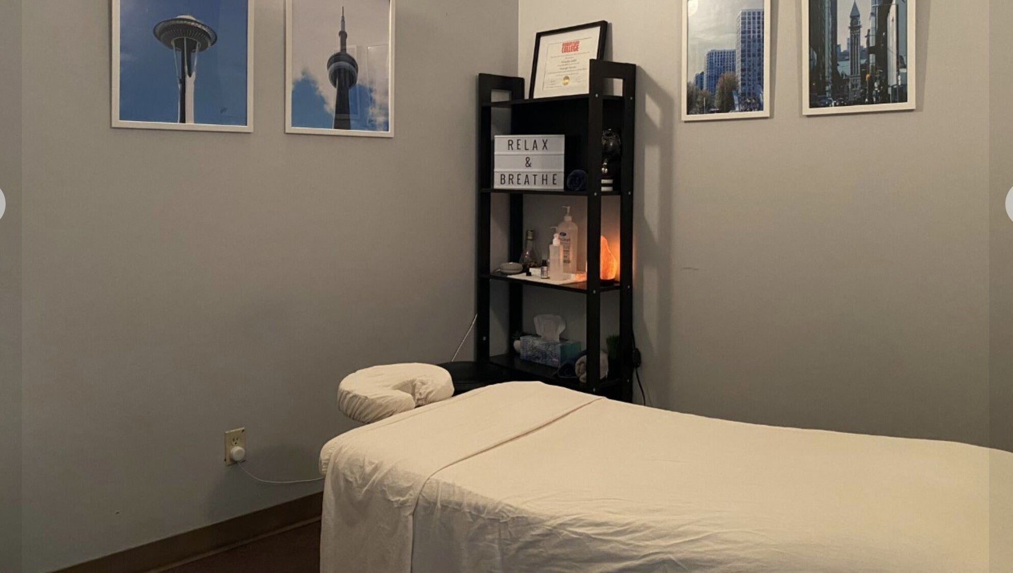 Relaxing massage room at Bluebell Health, Winnipeg, Manitoba, CA featuring a cozy treatment bed.