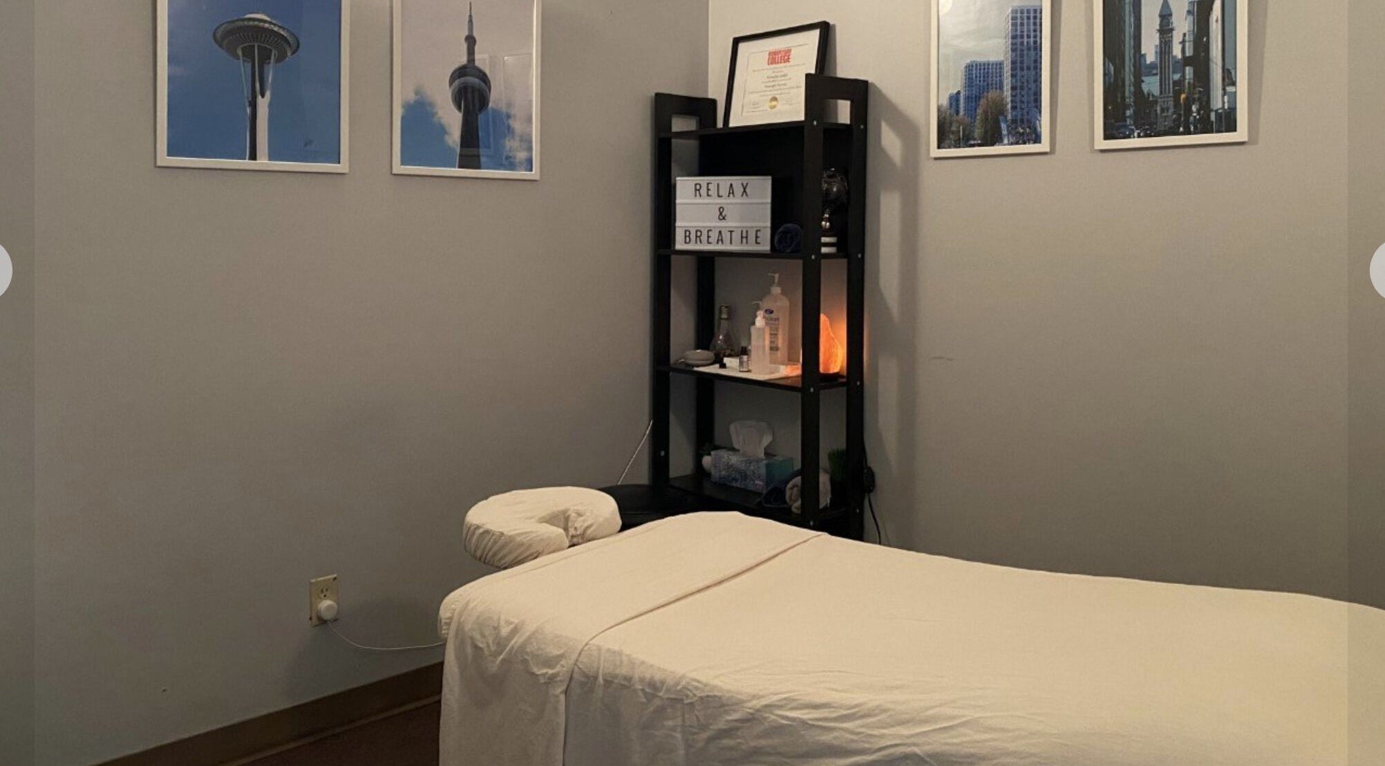 Relaxing massage room at Bluebell Health, Winnipeg, Manitoba, CA featuring a cozy treatment bed.