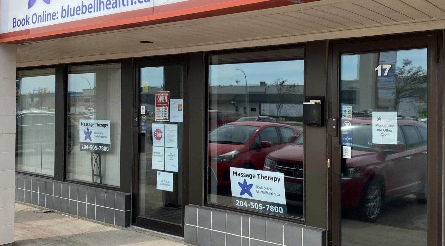 Front entrance of Bluebell Health, Winnipeg, Manitoba, CA with visible signage.