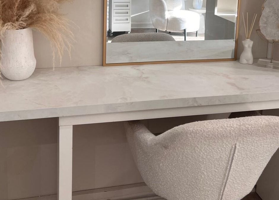 Elegant makeup vanity at H A Beauty & Aesthetics within The Hair Extension Shop, West Wickham, England, GB.