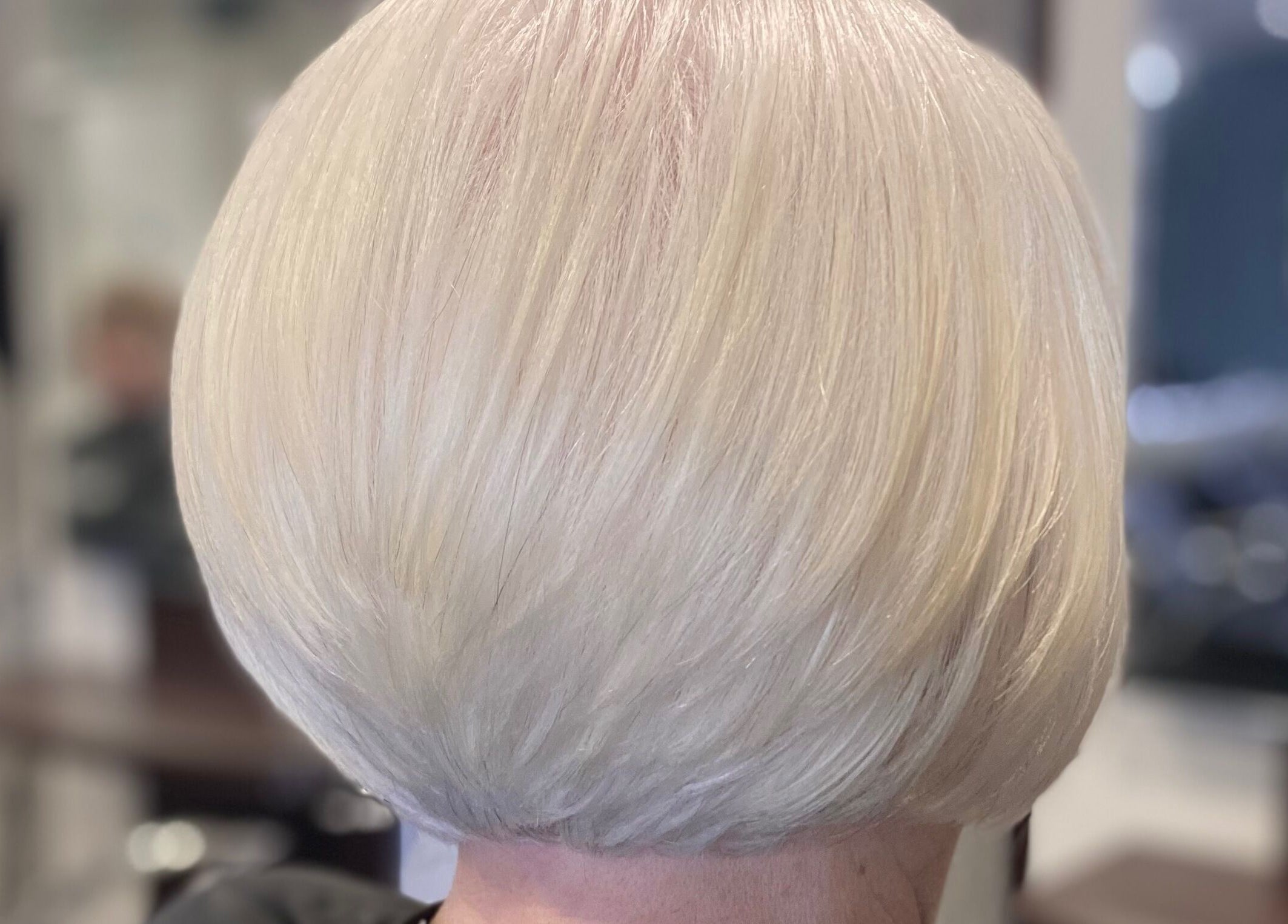 Elegant blonde bob hairstyle at hairstyles@wetherells, Selby, England, GB. Perfect chic look for modern style.