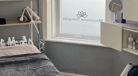 Tranquil treatment room at Moonstone Therapies, Brighouse, England, GB, showcasing relaxing therapy ambiance.