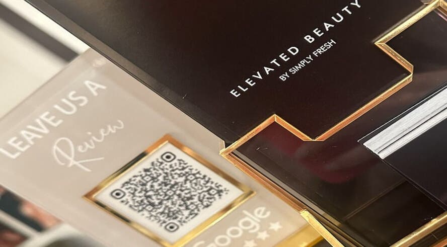 Display encouraging reviews at Elevated Beauty by SFA in Miller Place, New York, US.