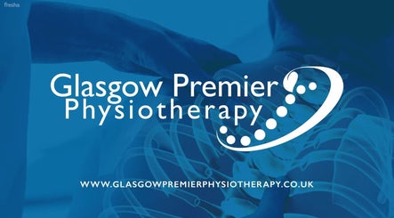 Larkhall Premier Physiotherapy logo and website on a blue background in Larkhall, Scotland, GB.