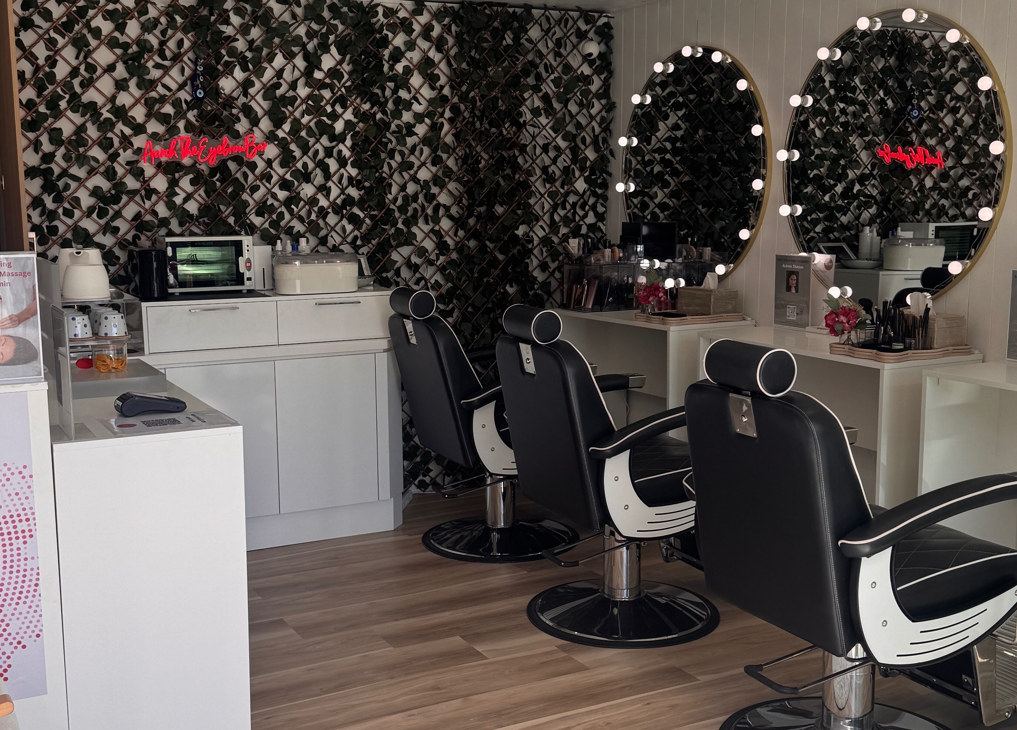 Modern interior of Aarch The Eyebrow Bar at Rubbina's Beauty and Brow Bar, Auckland, Auckland, NZ.