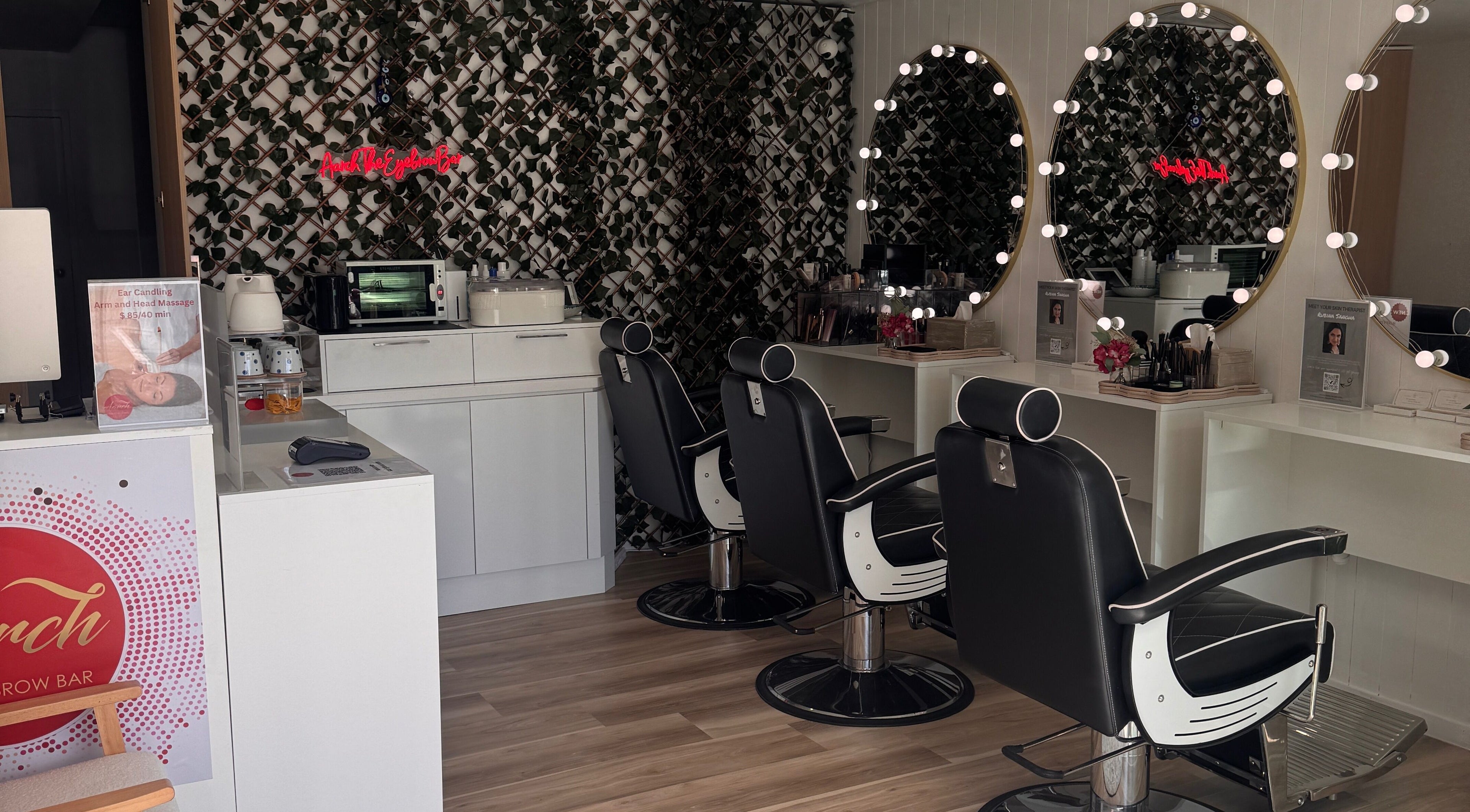 Modern interior of Aarch The Eyebrow Bar at Rubbina's Beauty and Brow Bar, Auckland, Auckland, NZ.