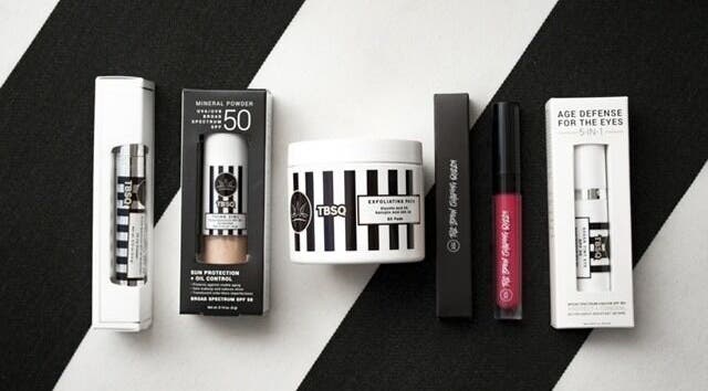 The Brow Shaping Queen's luxury skincare and makeup products elegantly displayed in Frisco, Texas, US.