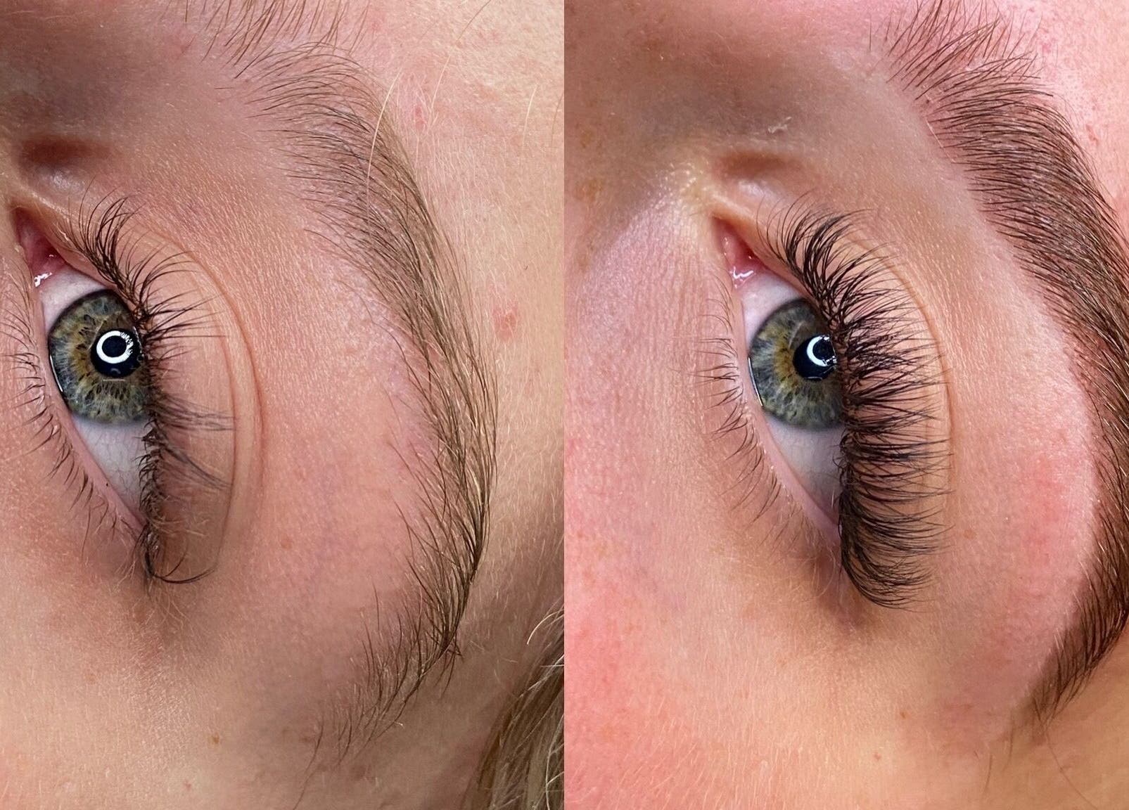 Before and after lash and brow treatment at BriLash Lashes and Brows, Waikanae, Wellington, NZ.
