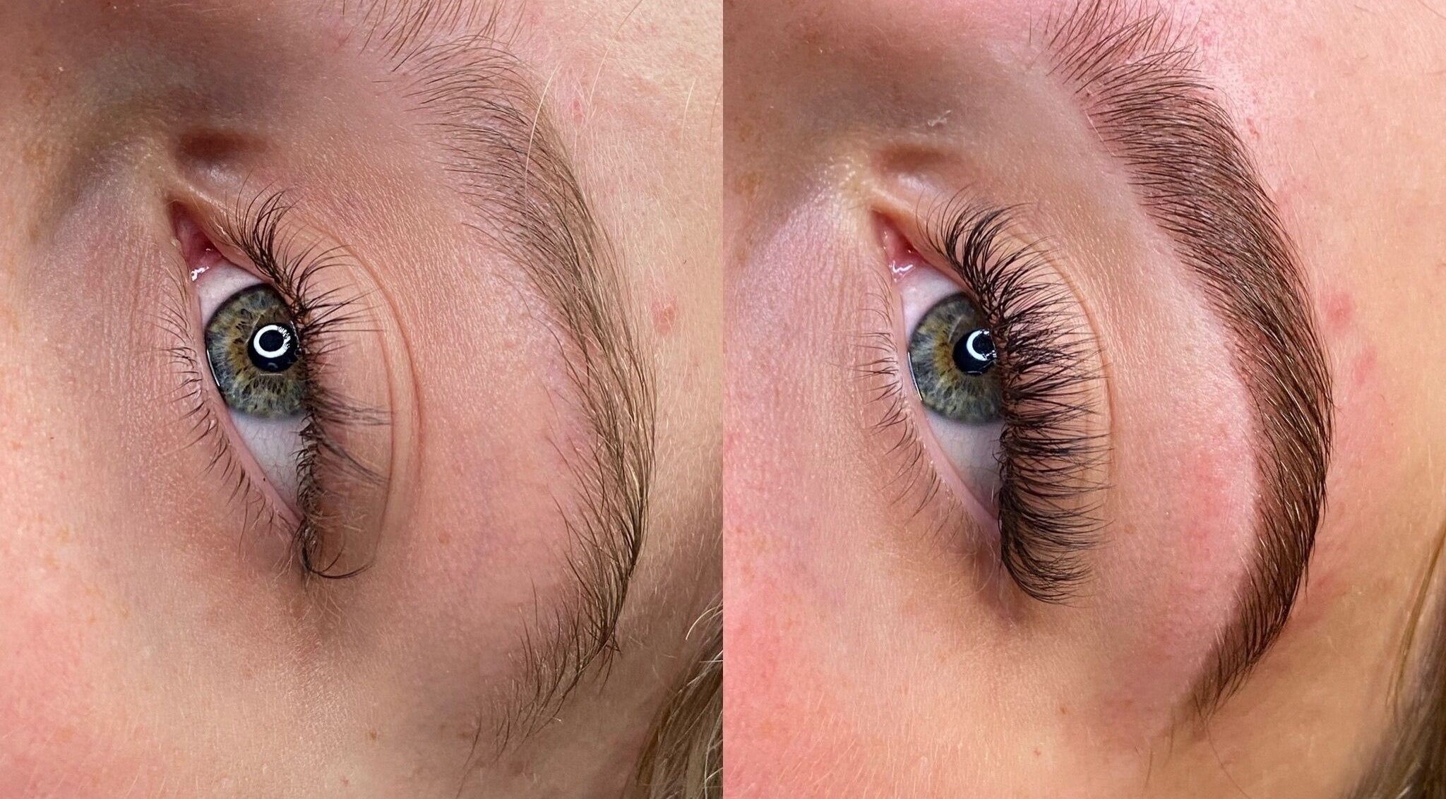 Before and after lash and brow treatment at BriLash Lashes and Brows, Waikanae, Wellington, NZ.