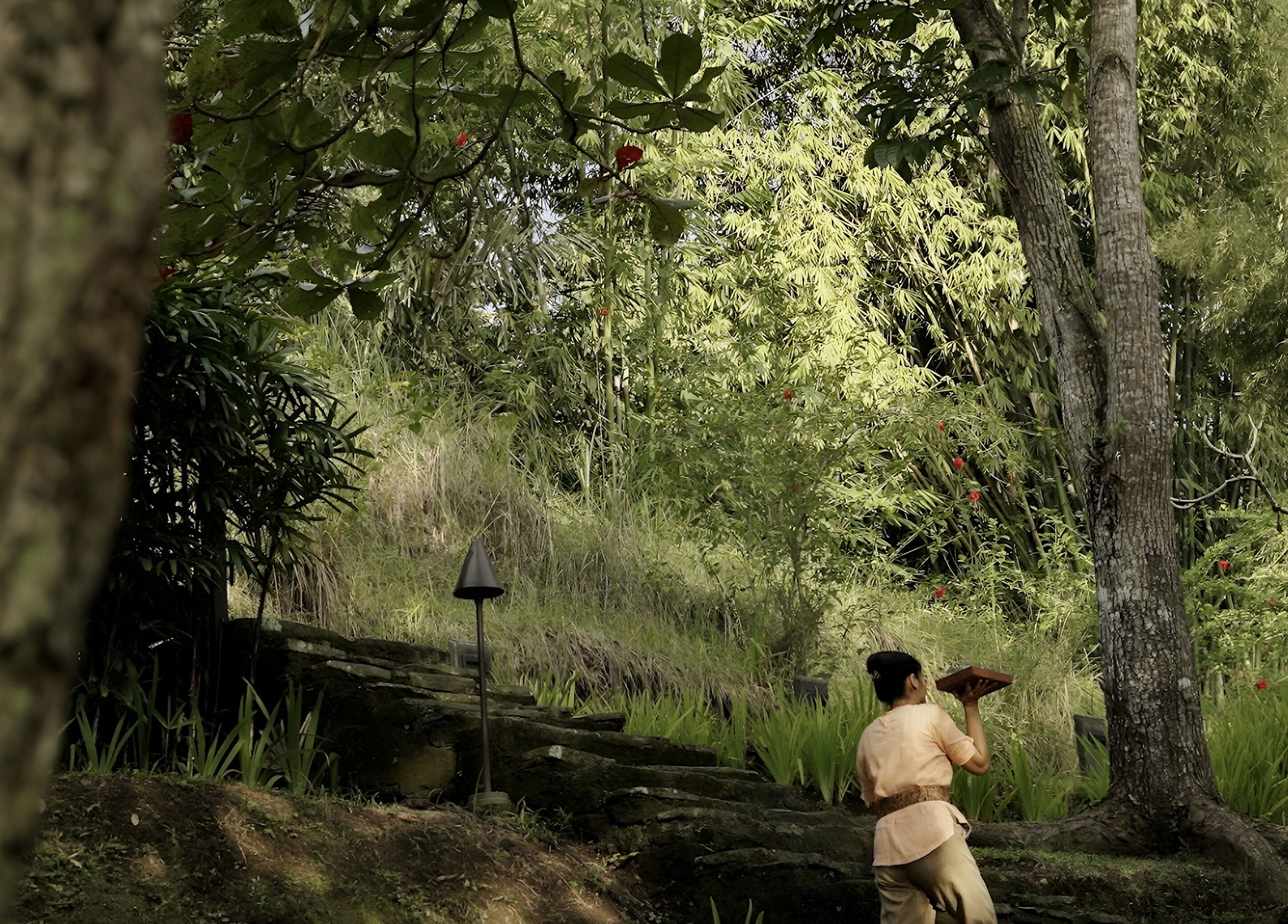 A serene forest path at Kayumanis Spa Ubud, Bali, Bali, ID, set amidst lush greenery and tranquil ambiance.