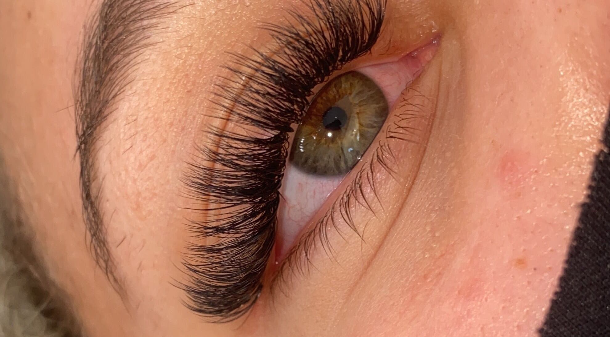 Close-up of professionally applied eyelash extensions at AW Beauty, Pembroke, Wales, GB.