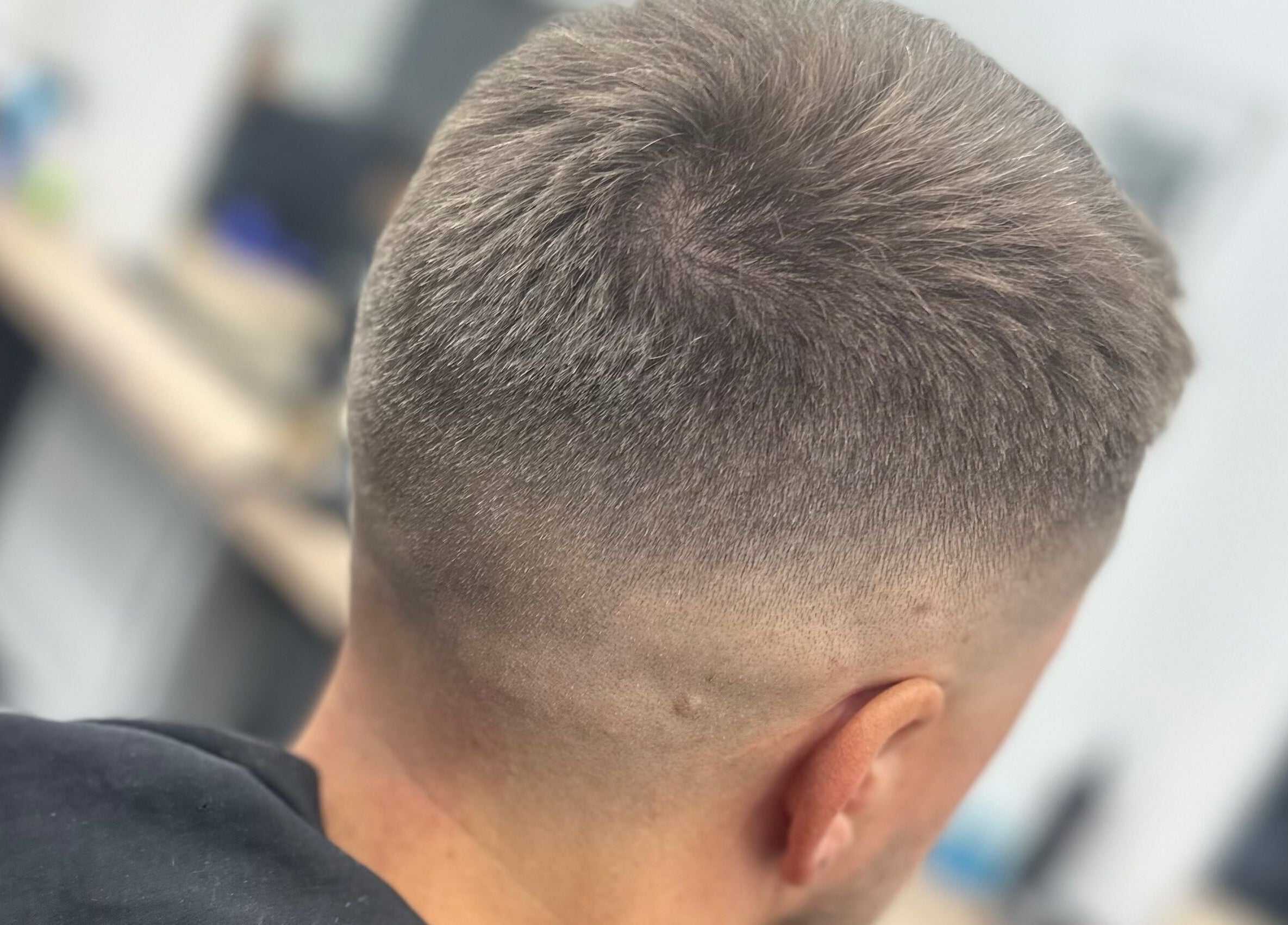 Close-up of a fresh fade haircut at Sauchiehall Barbers, Glasgow, Scotland, GB.