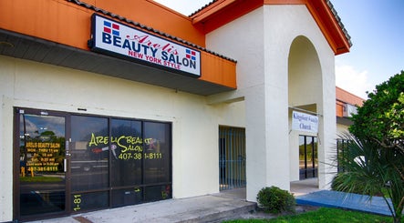 Arelis Beauty Salon entrance with vibrant signage in Orlando, Florida, US.
