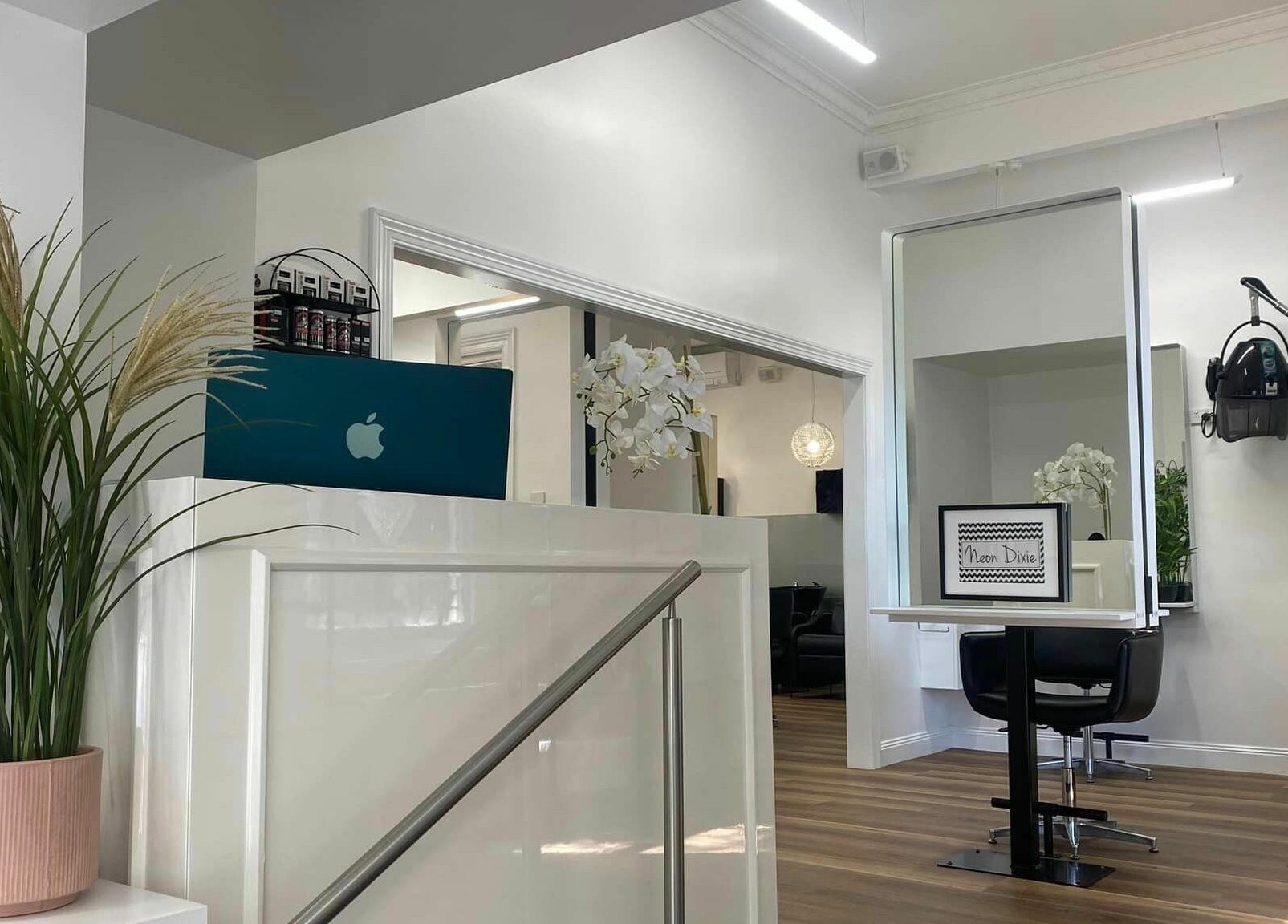 Modern interior of Salon Hype in Bendigo, VIC, AU featuring elegant decor and beauty station.