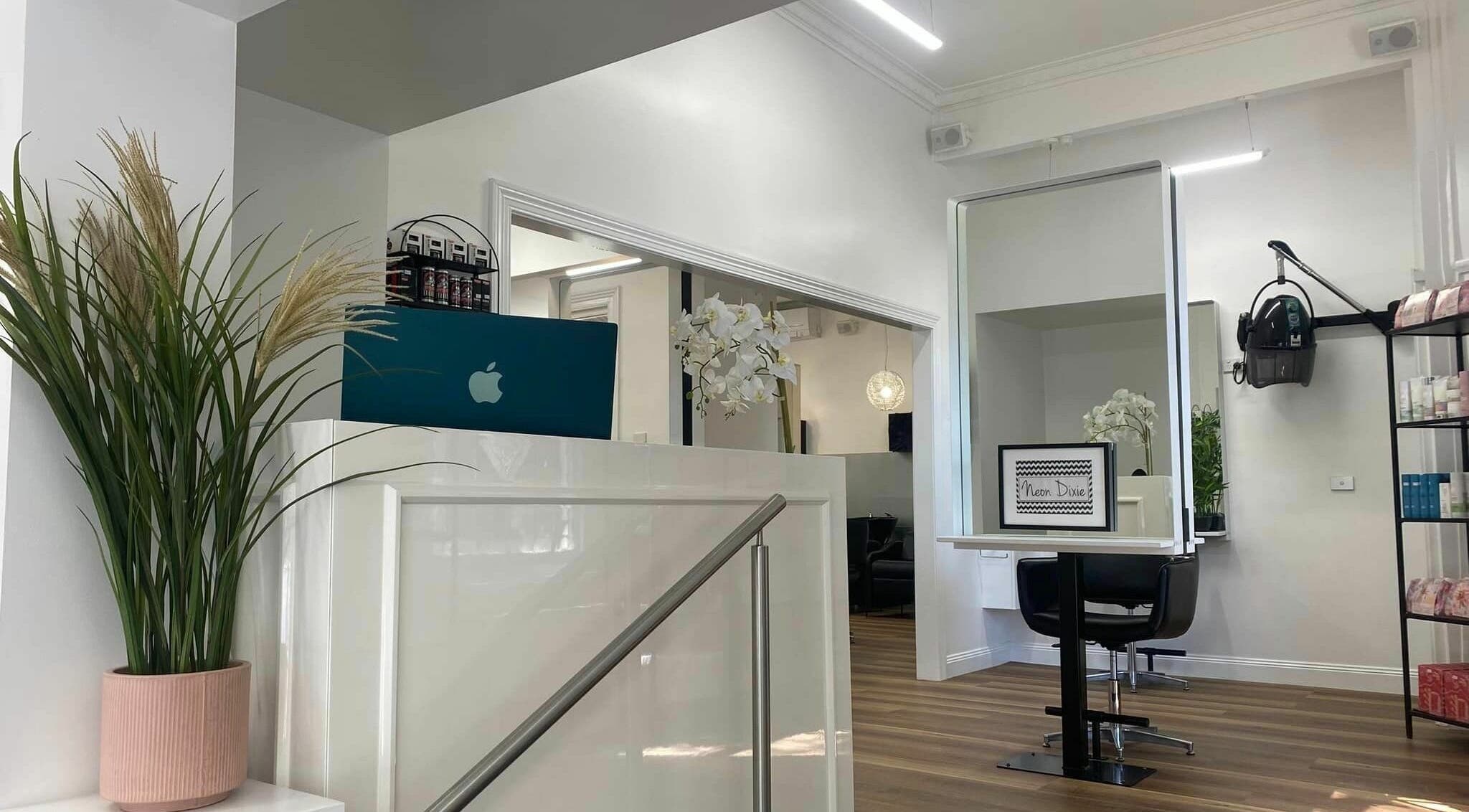 Modern interior of Salon Hype in Bendigo, VIC, AU featuring elegant decor and beauty station.