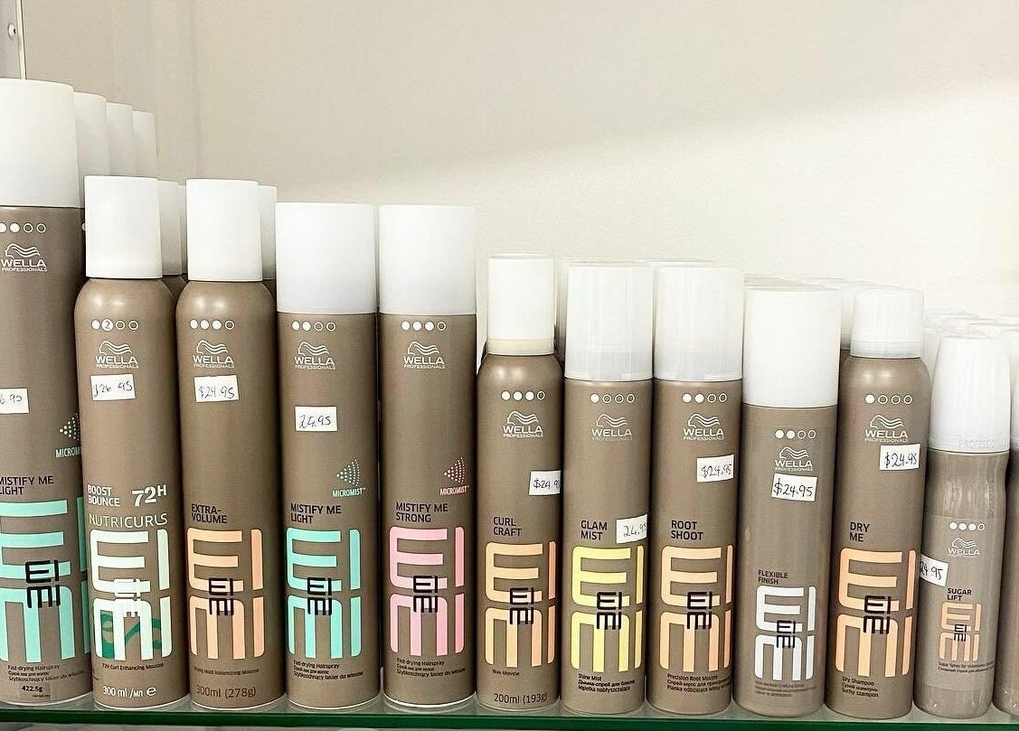 Assorted hair styling products at Salon Hype, Bendigo, VIC, AU, showcasing premium haircare options.