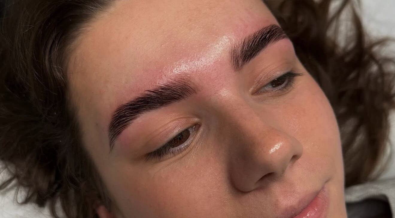 Close-up of beautifully styled eyebrows at GM Studio, Swalwell, England, GB.