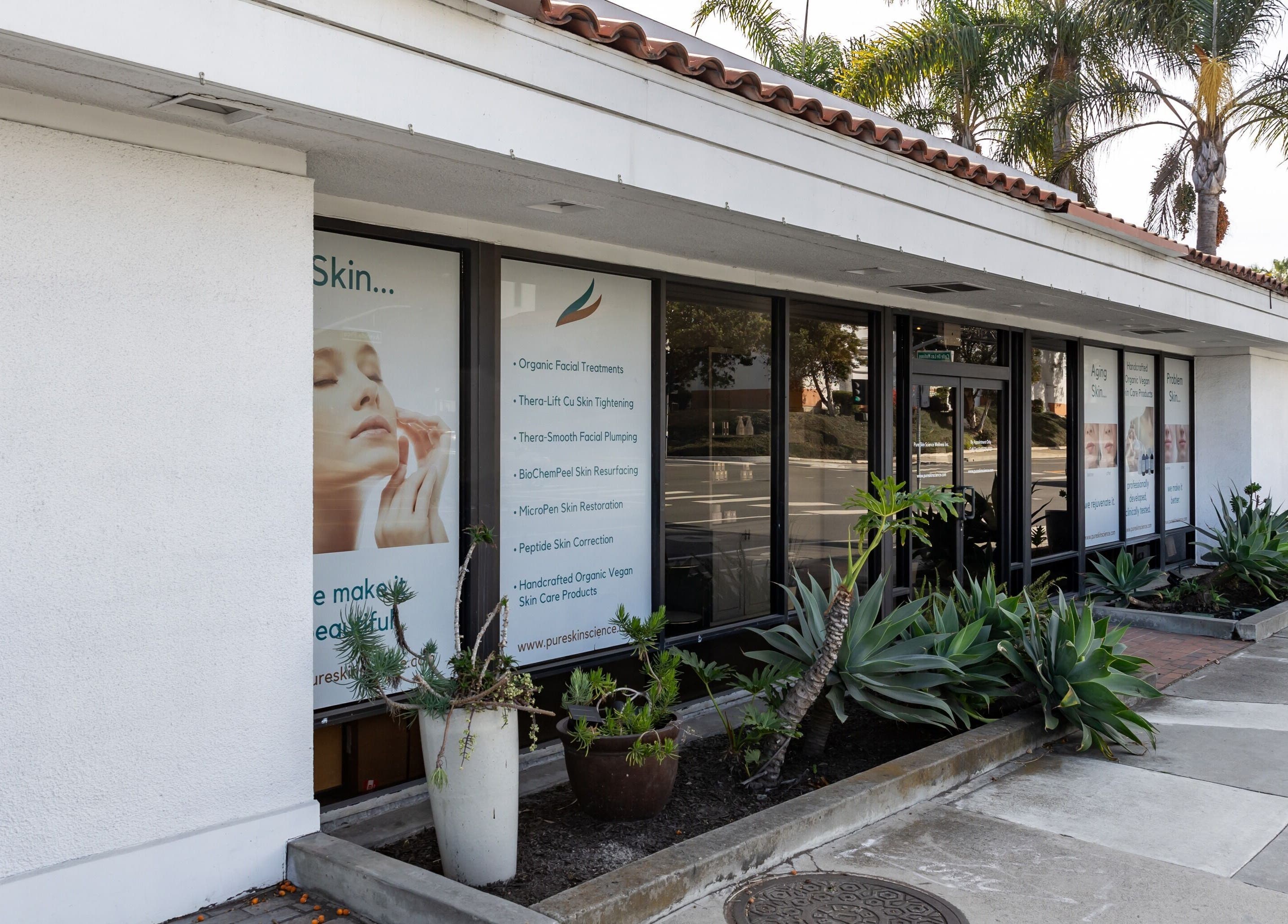 Pure Skin Science Organic Lab and Spa exterior, highlighting wellness services in San Clemente, California, US.