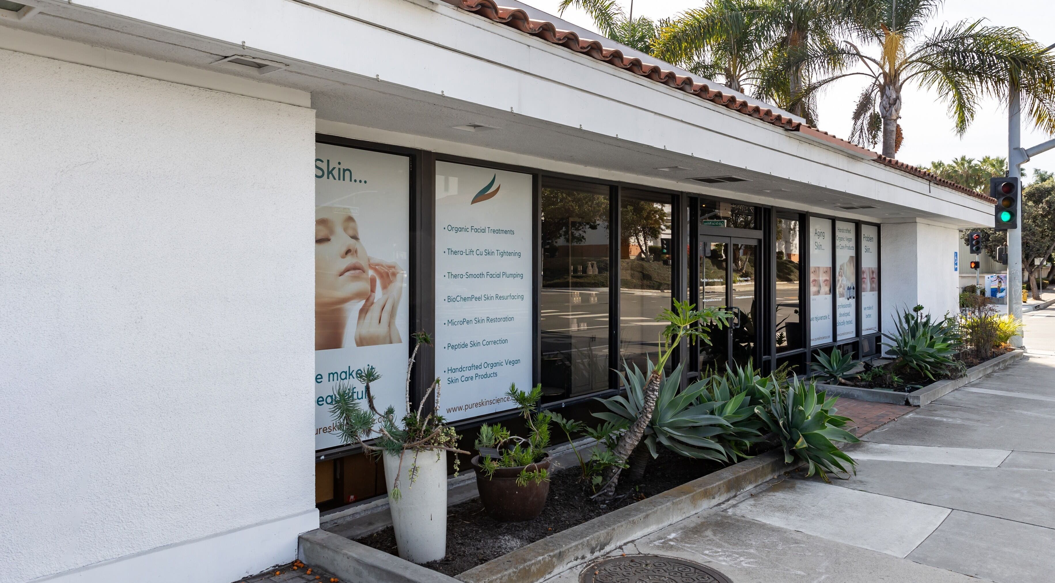 Pure Skin Science Organic Lab and Spa exterior, highlighting wellness services in San Clemente, California, US.