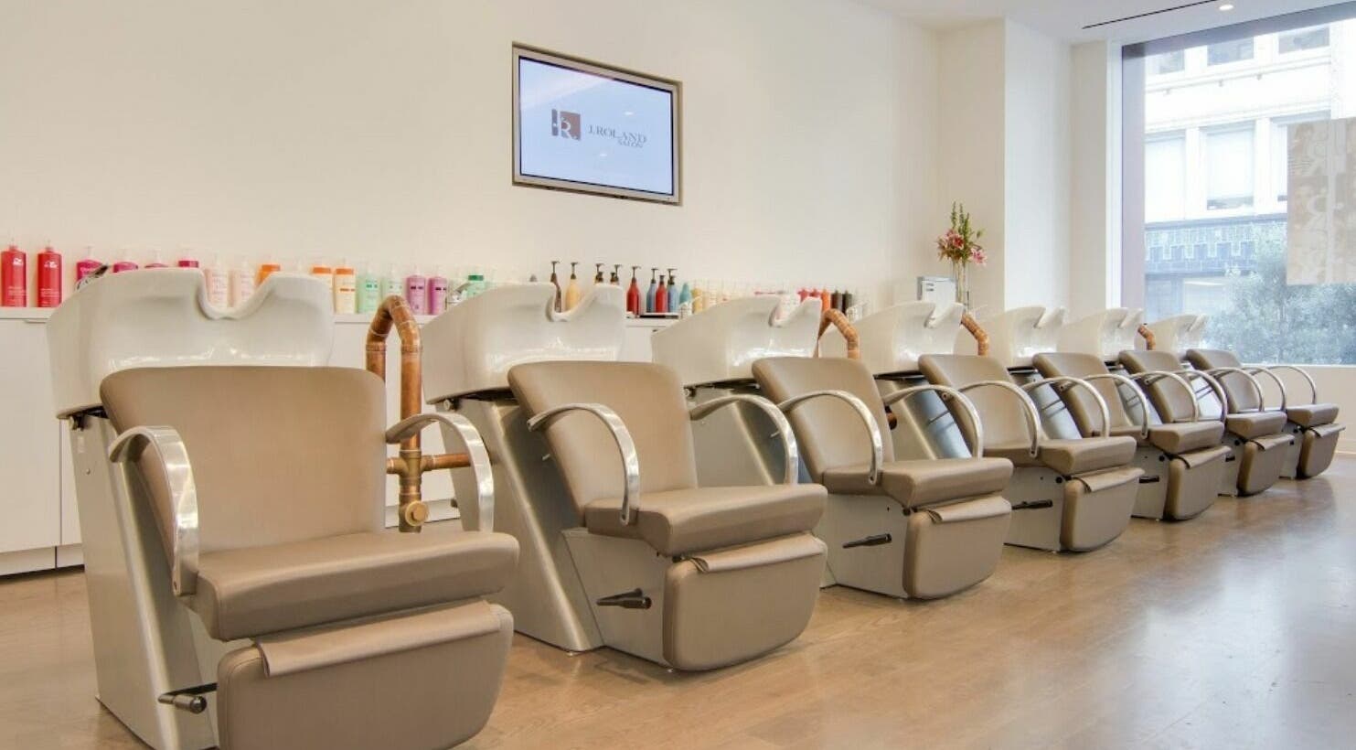 Modern salon chairs at Angela Chong-Montague (J. Roland Salon) in San Francisco, California, US.