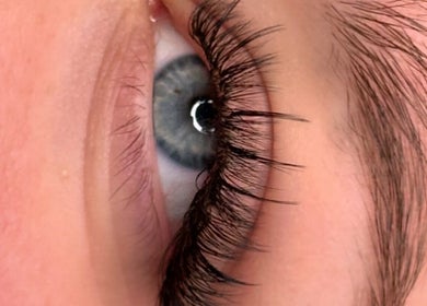 Close-up of elegant eyelash extensions at BebeLashx, London, England, GB.