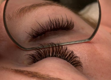 Close-up of eyelash extensions at BebeLashx, London, England, GB, reflecting luxury beauty care.