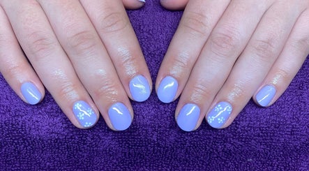 Lavender nails manicure by By Alice Lily - Nails and Beauty, Runcorn, England, GB on a purple towel.
