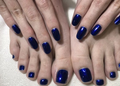 Stunning blue manicure and pedicure at Nash Nails and Skin Care Services, Barbados, Saint George, BB.
