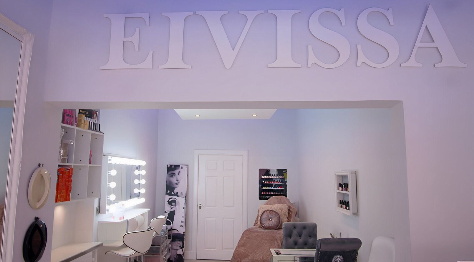 Interior view of Eivissa Hair Boutique in Musselburgh, Scotland, GB, showcasing elegant salon decor.