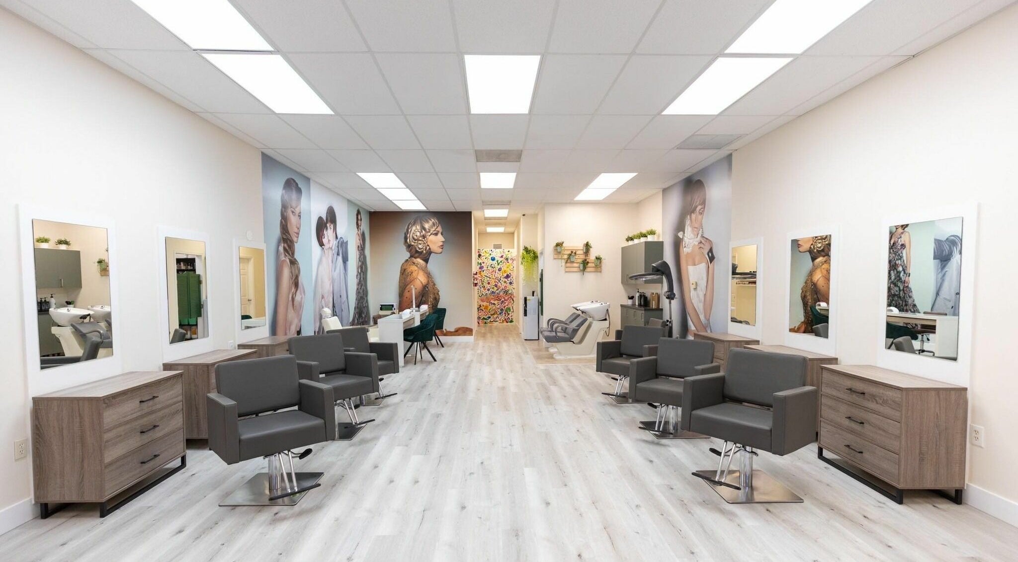 Stylish interior of Babelle Salon and Spa in Pompano Beach, Florida, US showcasing modern, elegant salon chairs.