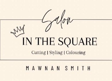 Salon in the Square business logo with crown, located in Mawnan Smith, England, GB.