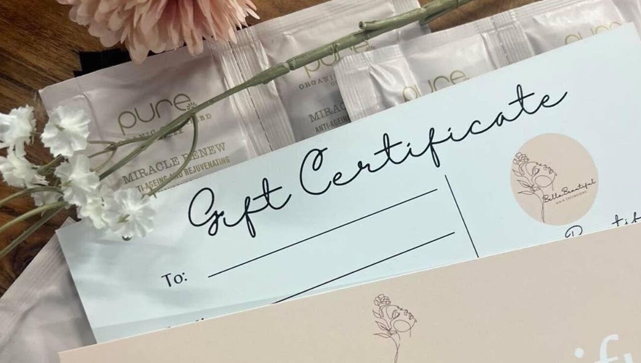 Bella Beautiful gift certificate with floral decor, Mawson Lakes, South Australia.