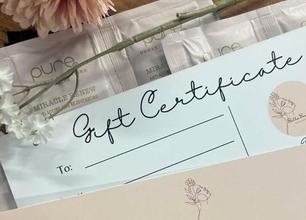 Bella Beautiful gift certificate with floral decor, Mawson Lakes, South Australia.