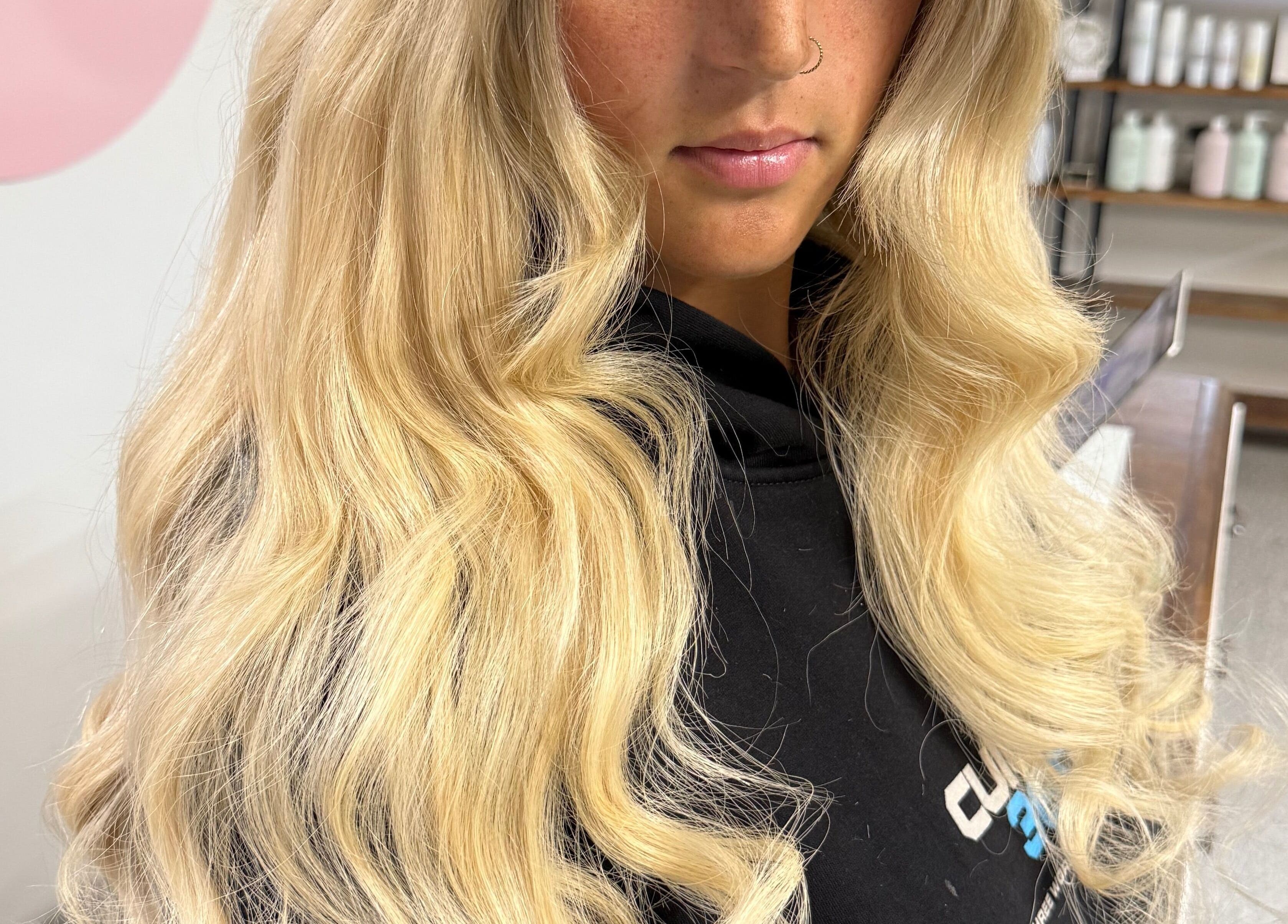 Elegant blonde curls styled at Bella Beautiful, Mawson Lakes, South Australia, AU.