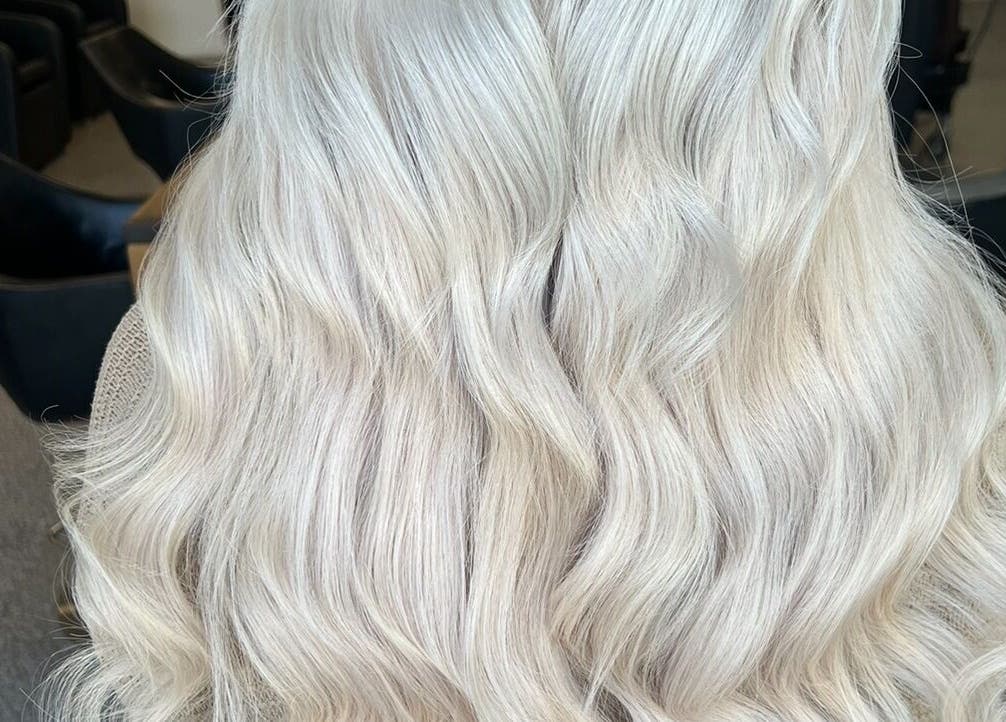 Elegant platinum blonde hair styled at Bella Beautiful, Mawson Lakes, South Australia, AU.