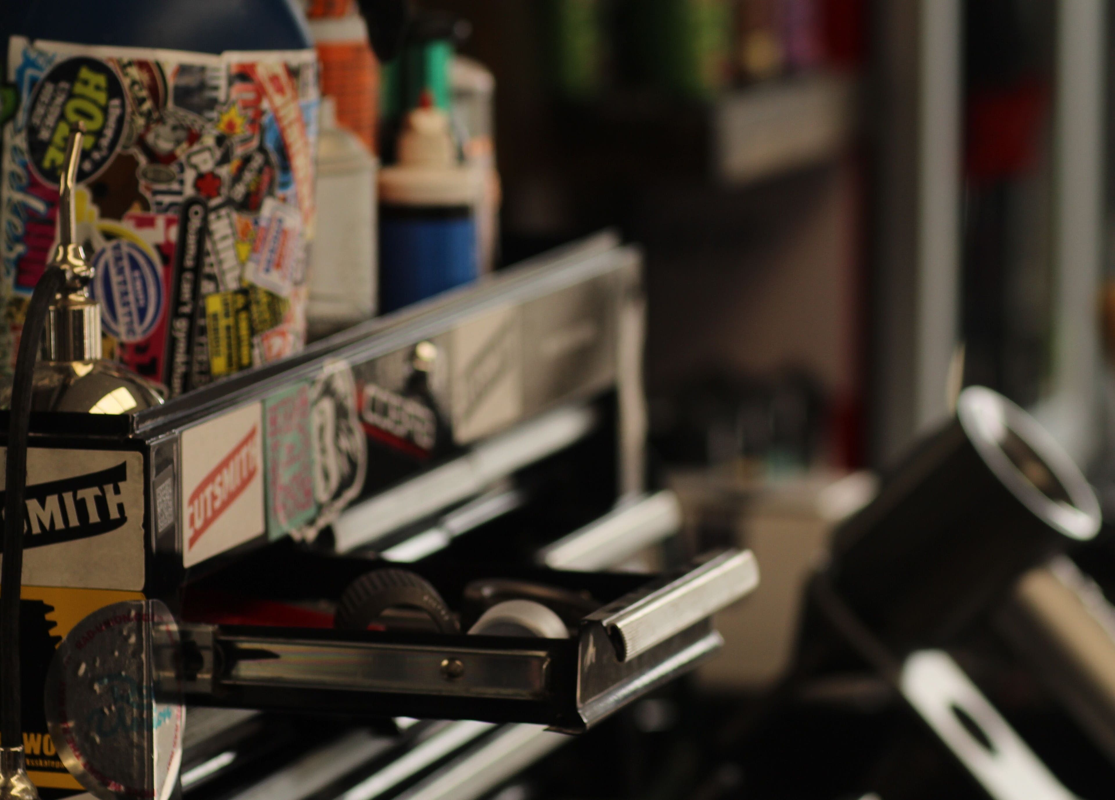 Cutsmith Yeadon, England, GB counter with tools and stickers.