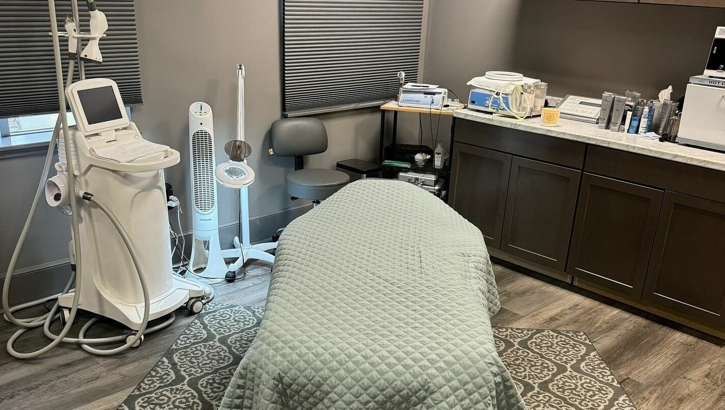Treatment room at Lakewood Ranch Med Spa in Lakewood Ranch, Florida, US. Equipment ready for beauty services.