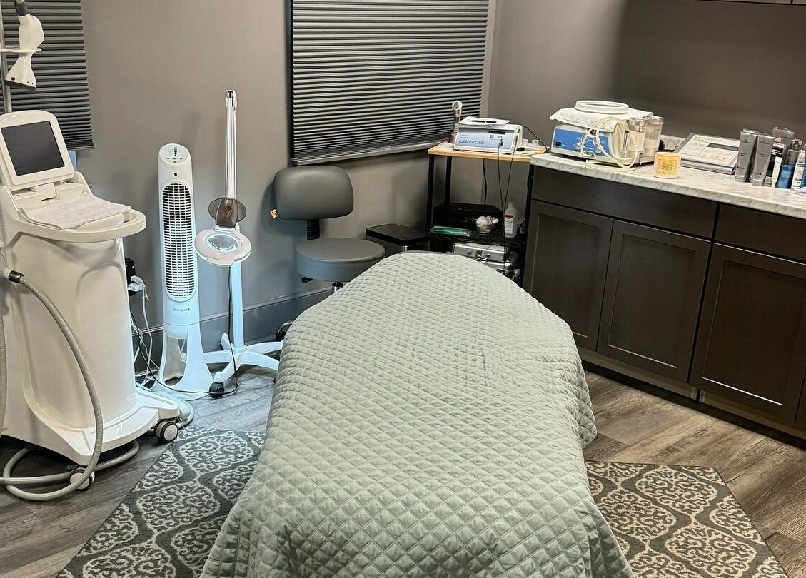 Treatment room at Lakewood Ranch Med Spa in Lakewood Ranch, Florida, US. Equipment ready for beauty services.