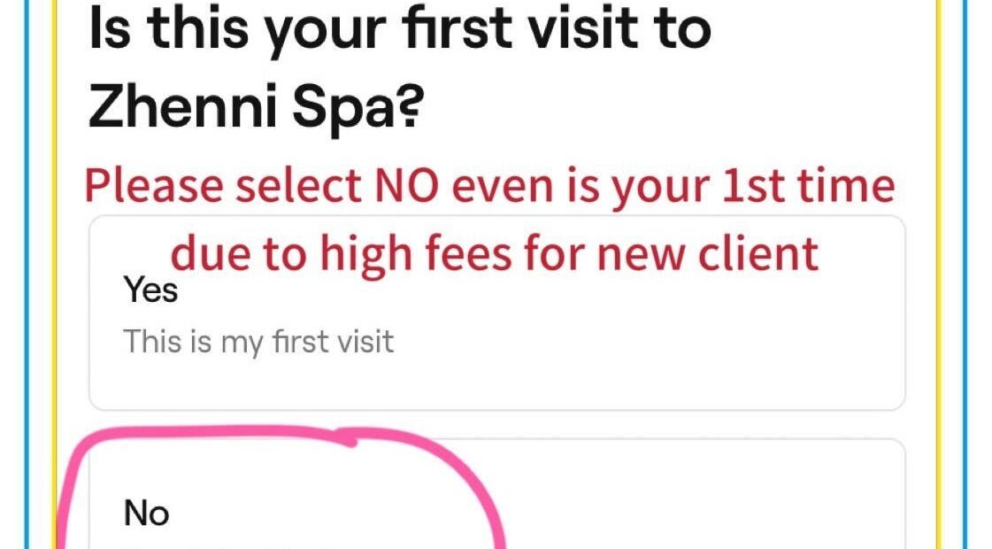 Image detailing first visit options at Zhenni Spa, Murfreesboro, Tennessee, US.